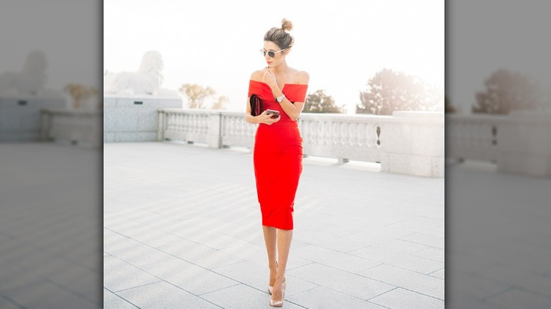 Red off the shoulder dress