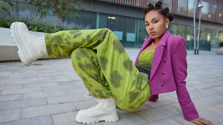 Purple and green outfit