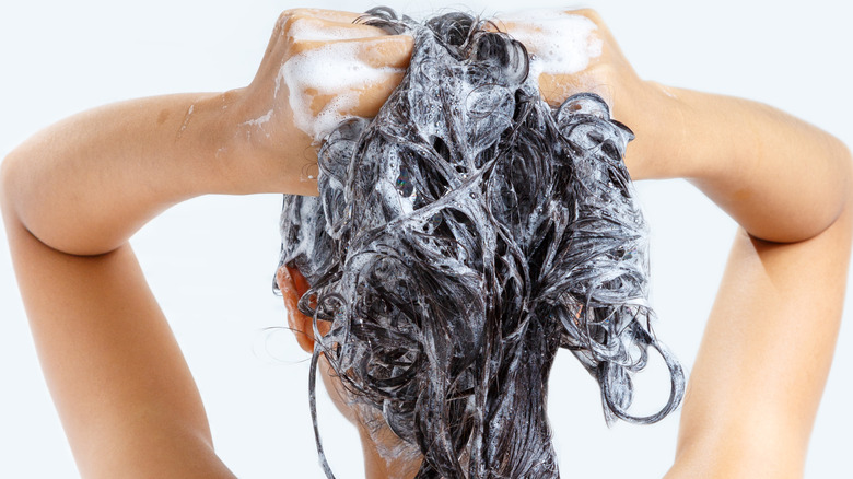 woman washing her hair