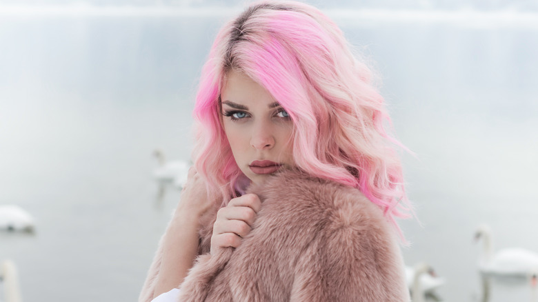 Woman with pink hair 