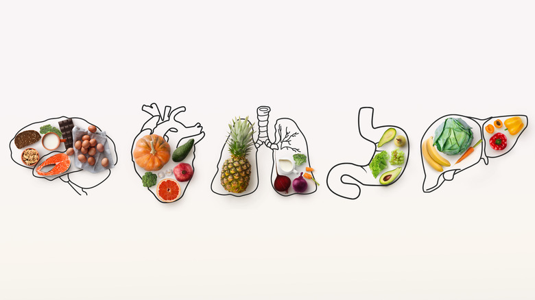 Illustrations showing benefits of fruits and vegetables