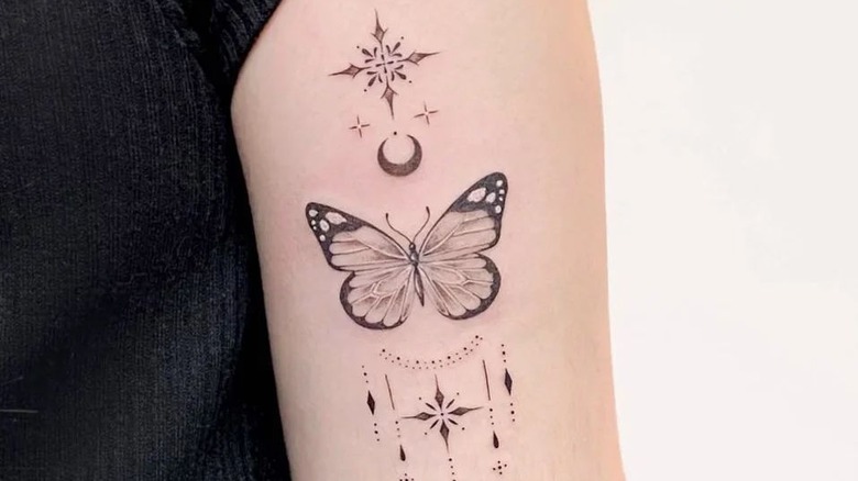 Tattoo tagged with animal butterfly facebook fine line illustrative  insect line art mariloalonso rib small twitter  inkedappcom
