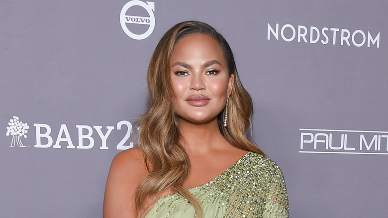 Chrissy Teigen sparkly green dress