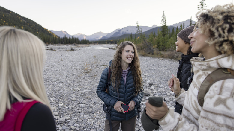 Women talking on a hike