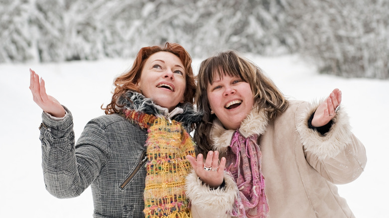 two women in snow