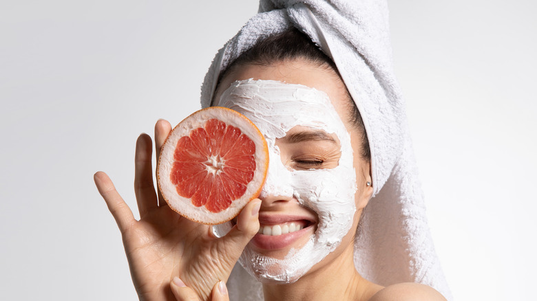 Woman wearing skincare mask