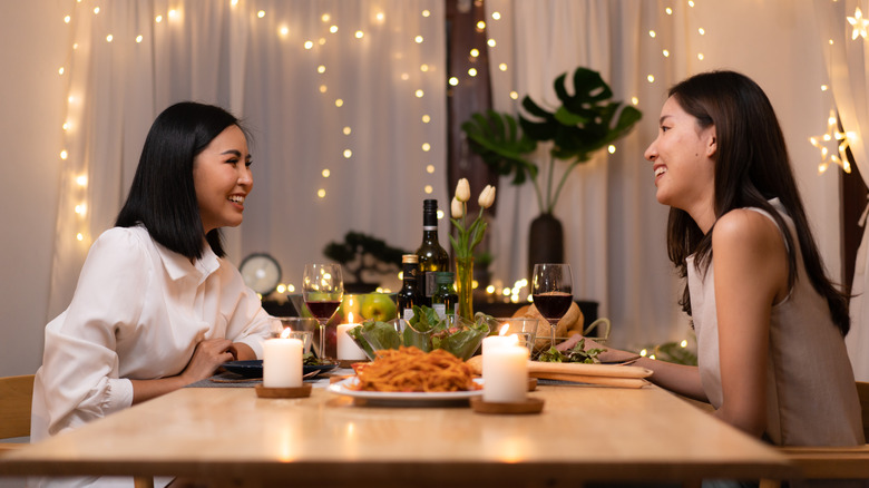 Couple has dinner date at home