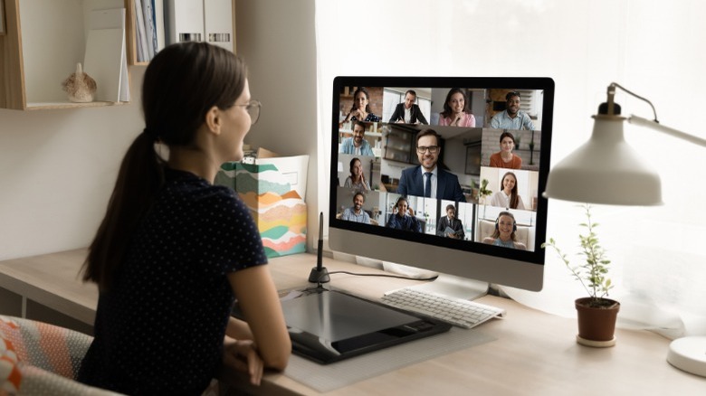 Woman on work meeting call