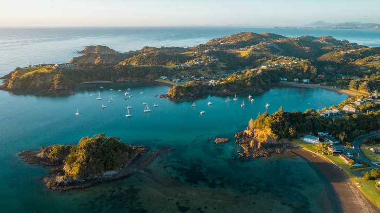 Boats along New Zealand coastline