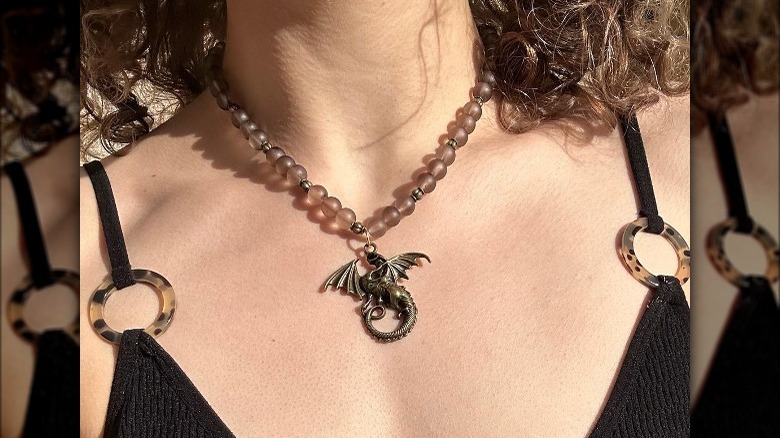 dark beaded necklace with dragon