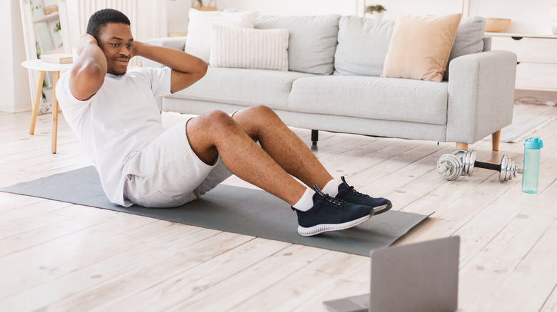 man exercising alone