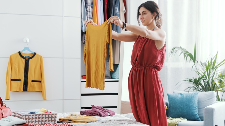 Woman getting dressed