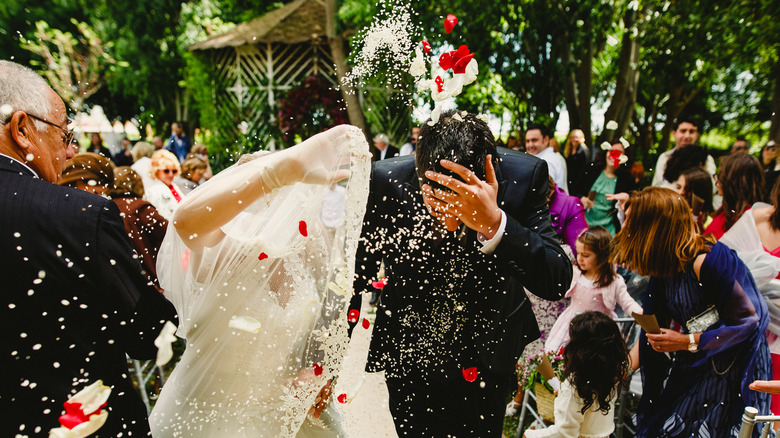 Rice thrown over newlyweds