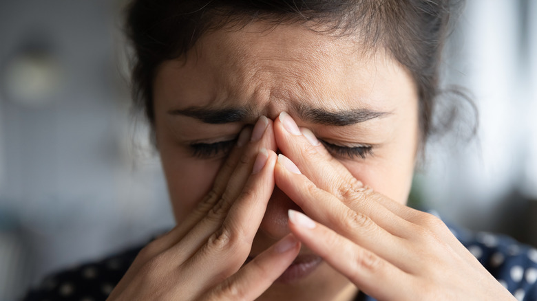 Woman crying, close up