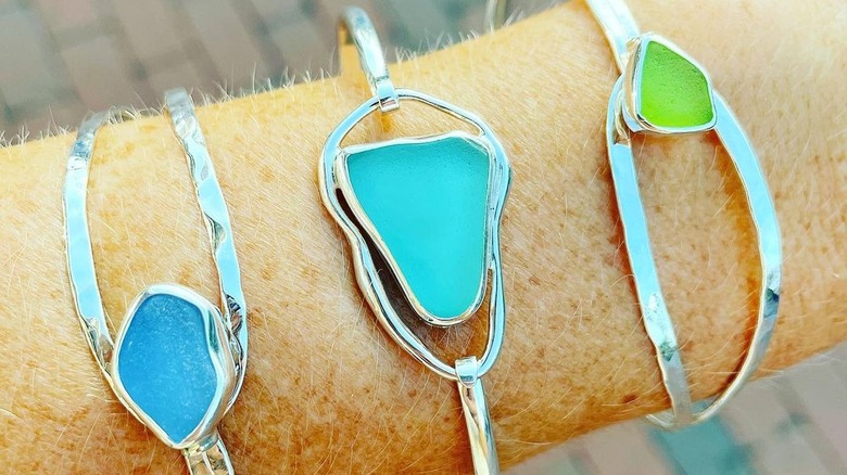 three sea glass bracelets 