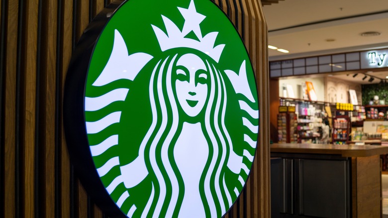 Starbucks logo on mall storefront