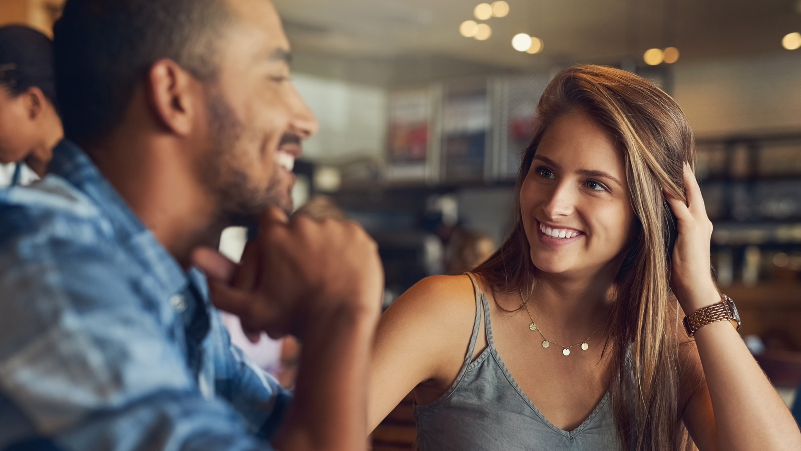 Dating age. Couple in a Cafe stock. Dating first impressions.