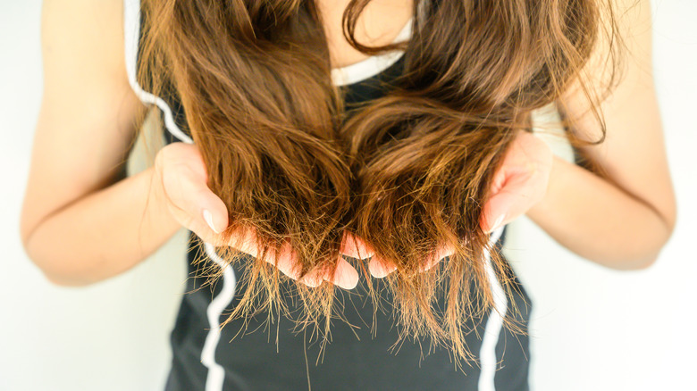 A woman with split hair ends