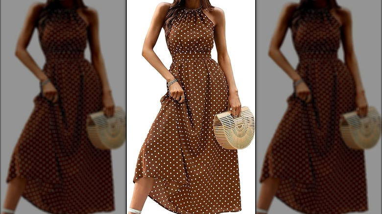 Brown dress with white polka dots