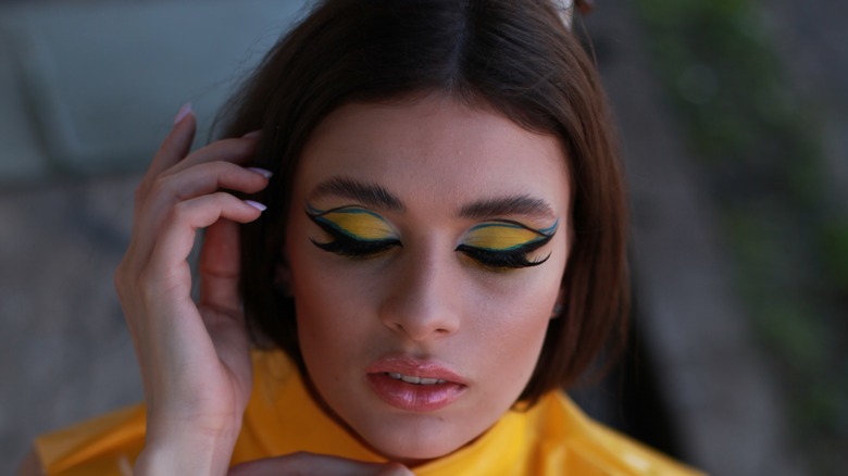 Model wearing bold eye look