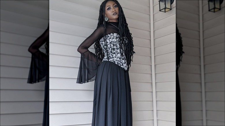 goth dress in cemetery