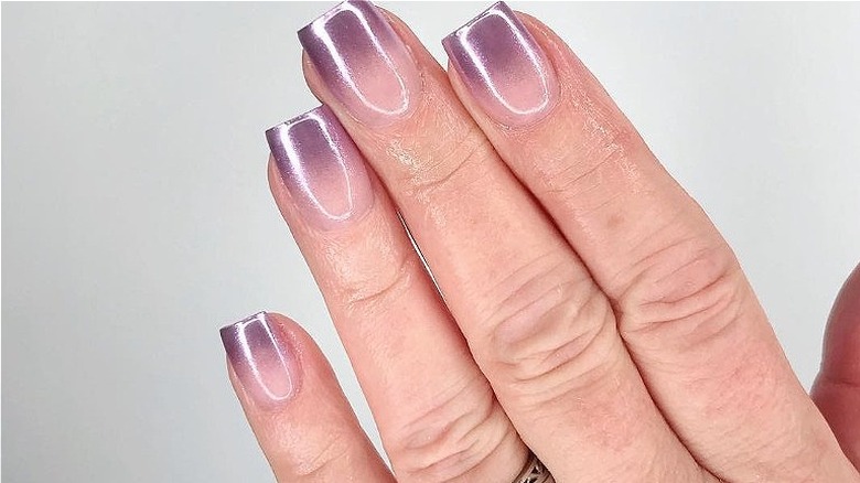 ombré nails with lavender chrome tips 