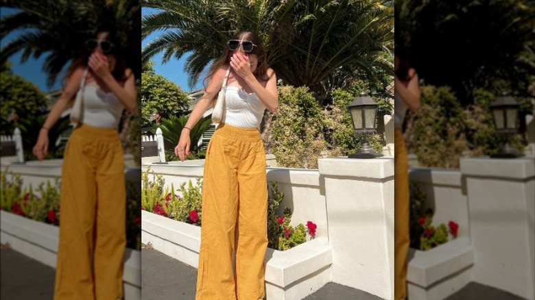 golden yellow linen pants