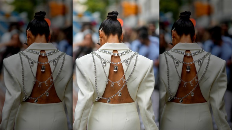 woman with crystal back chain 