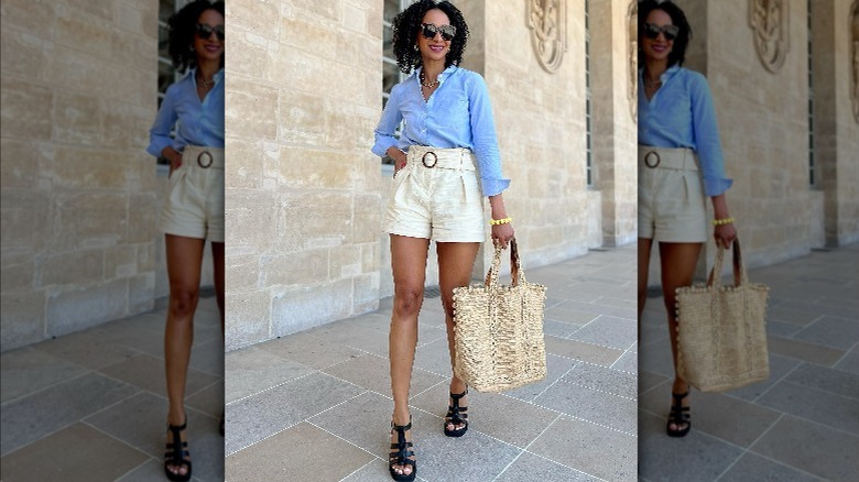 Preppy button-down shirt and shorts