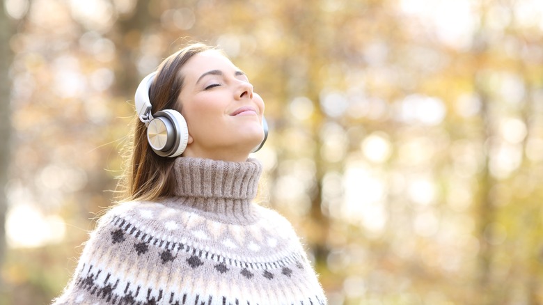 Woman doing guided meditation