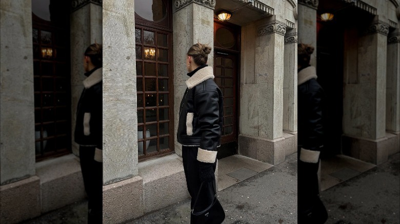 Girl wearing leather jacket 