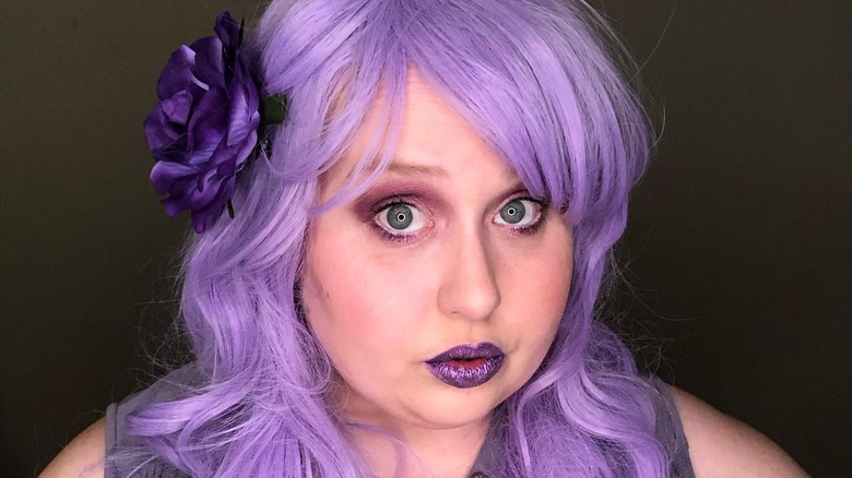Purple hair and lipstick