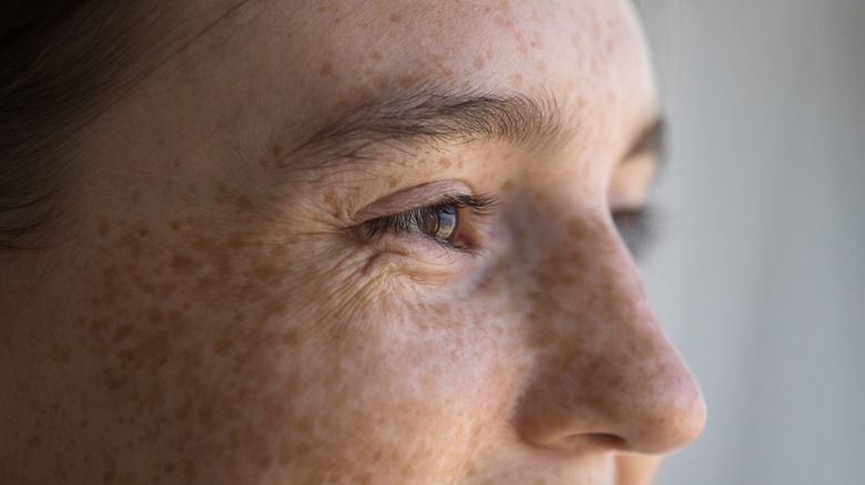 Close up of fine lines on woman's face