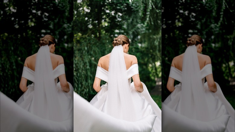 Bride wearing a ballet veil