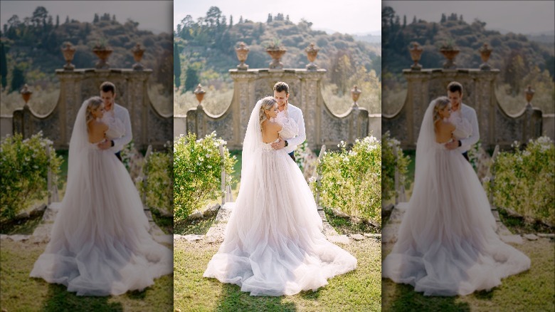 Woman wearing a cathedral-length veil 