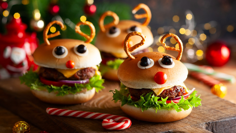 Holiday-themed sliders garnished to look like reindeer