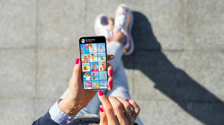 A woman viewing a photo gallery