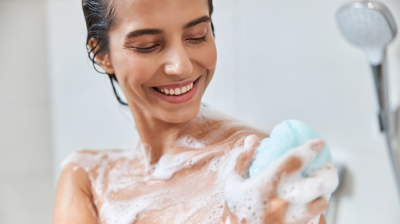 Woman taking a shower