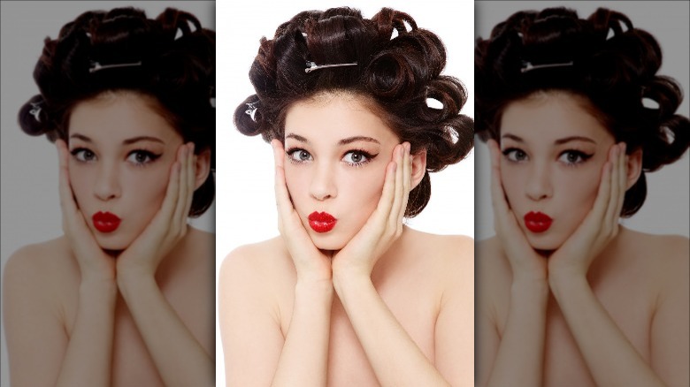 woman with barrel pin curls