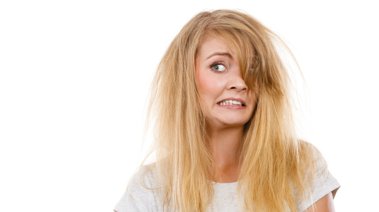 woman having bad hair day