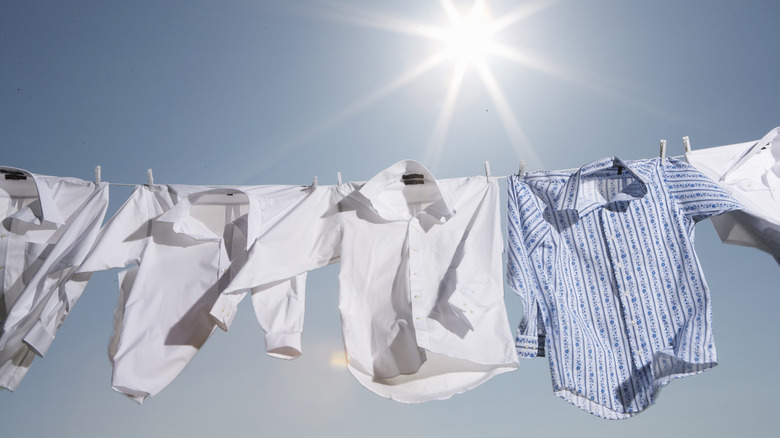 hanging clothes to dry