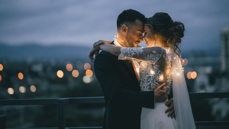 Bride and groom at night 