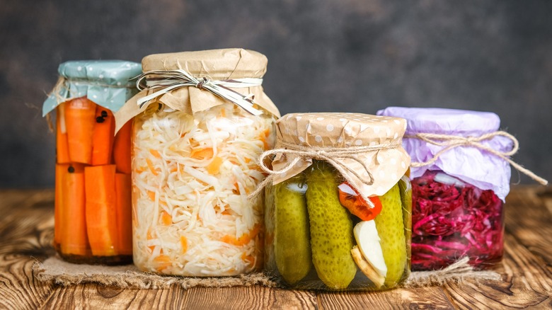 jars of fermented and pickled foods