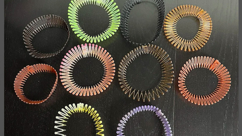 A variety of colorful headbands on table